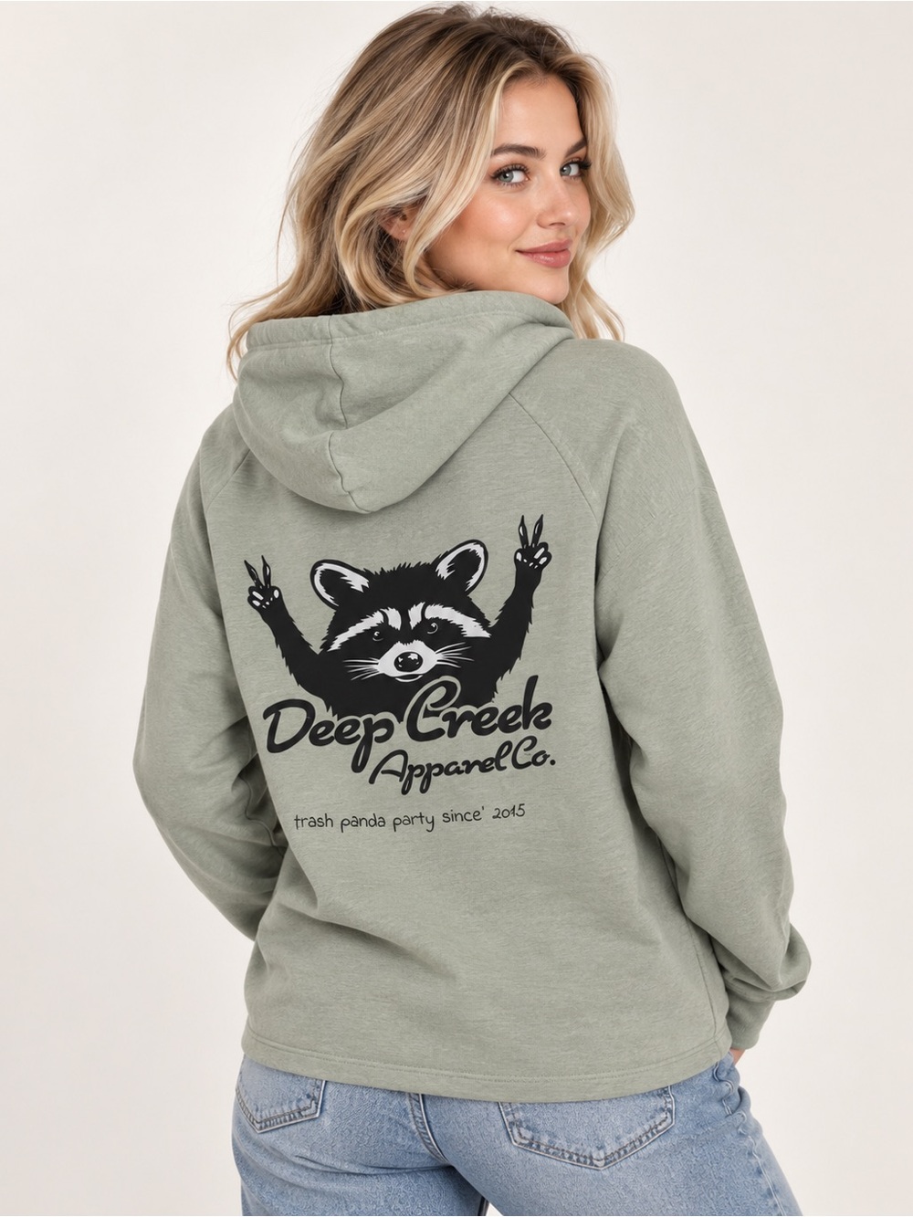 Deep Creek Apparel Co Raccoon Hoodie 2XL Sage Green Trash Panda Pullover